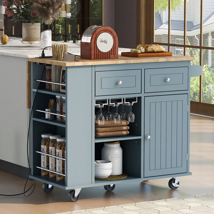 Streamdale Rolling Kitchen Island With Power Outlet, Drop Leaf, & Storage
