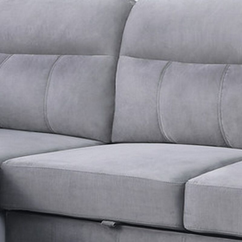 Irma 97 Inch 2 Piece Sectional Sofa, Pull Out Bed, Rolled Arm, Gray Velvet-Benzara
