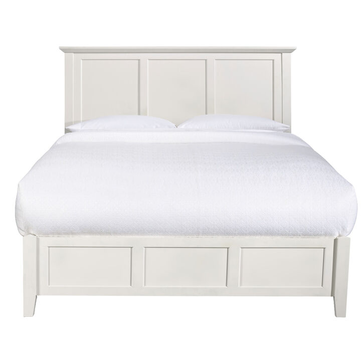 Neo Solid Mahogany Wood Low Profile Queen Bed, Beveled Trim Top, White - Benzara