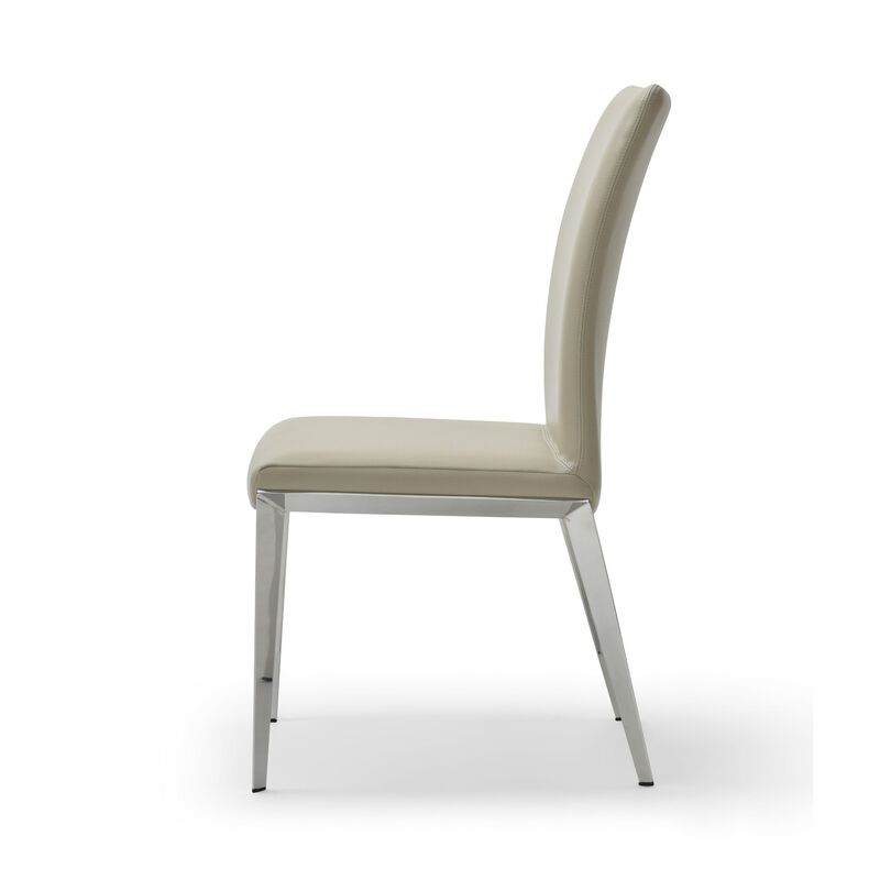 18 Inch Side Dining Chair Set of 2, Gray Faux Leather, Steel Tapered Legs - Benzara