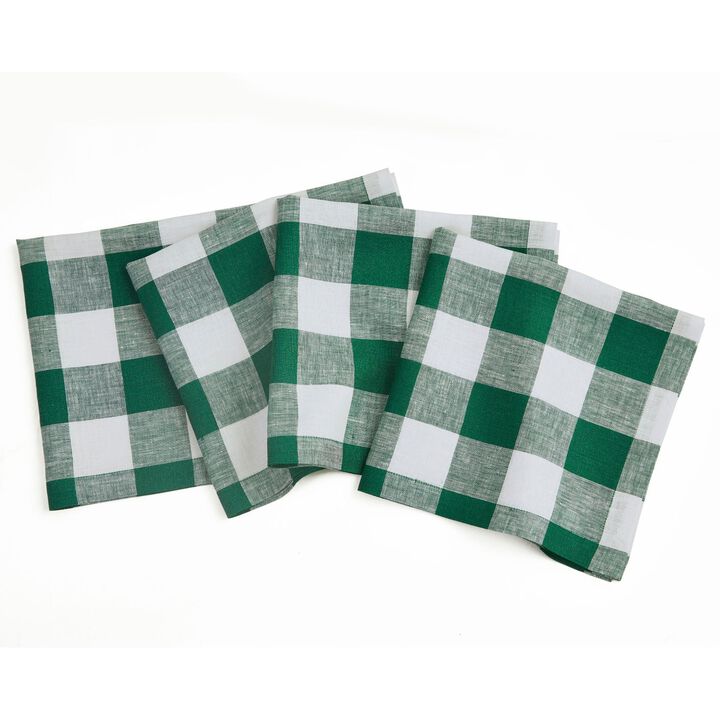 Solino Home 100% Pure Linen Buffalo Check Dinner Napkins 20 x 20 Inch Set of 4