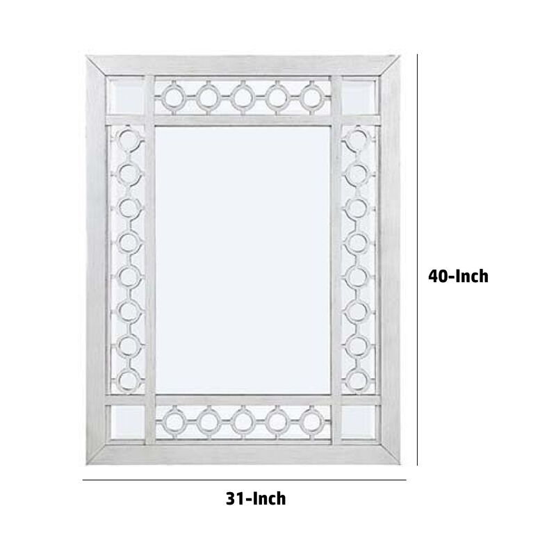 40 Inch Ornate Wood Mirror, Portrait, Round Cut Out Design, White-Benzara