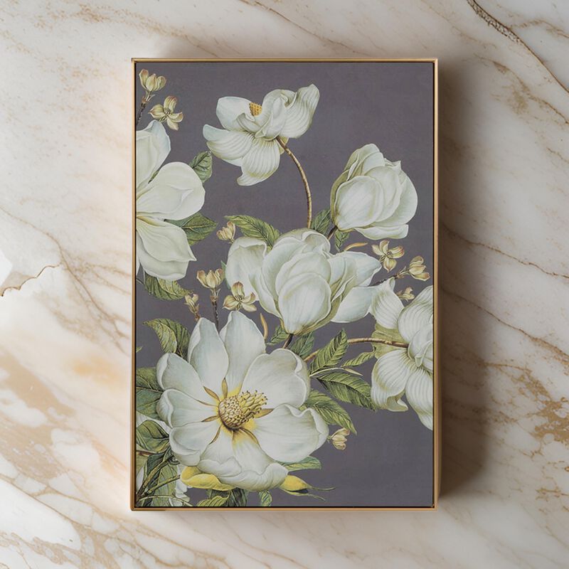 Nia 32 x 47 Flower Wall Art Decor, Microfiber, Pine Wood, White, Green - Benzara