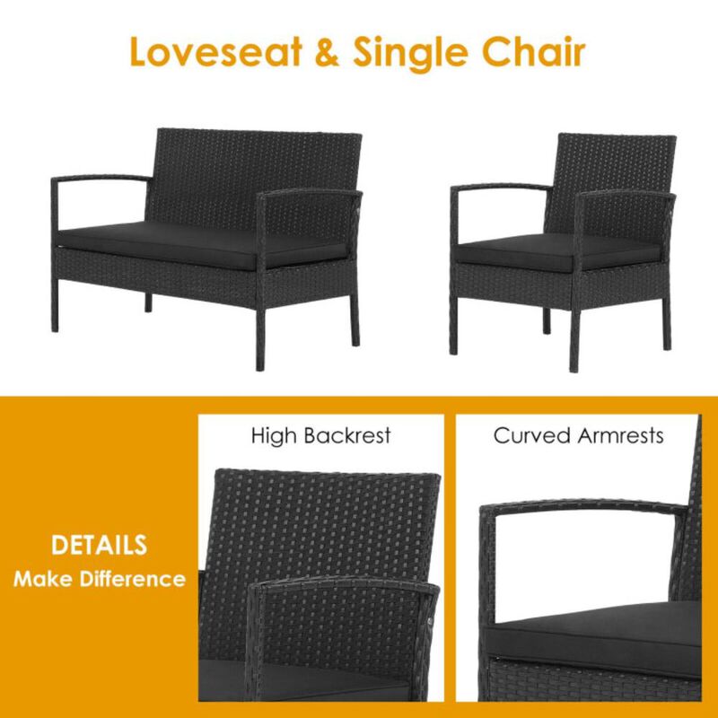 Hivvago 4 Pieces Patio Rattan Cushioned Furniture Set with Wooden Tabletop
