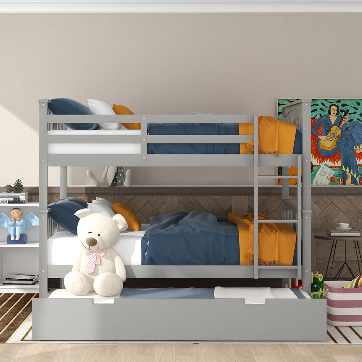Merax Full over Full Bunk Bed with Twin Size Trundle and Ladder