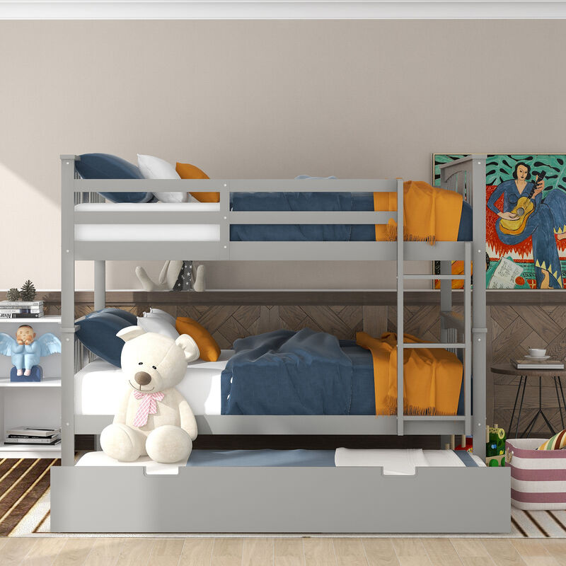 Merax Full over Full Bunk Bed with Twin Size Trundle and Ladder