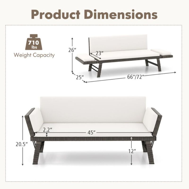 Hivvago Outdoor Convertible Sofa Daybed with Adjustable Armrests for Balcony