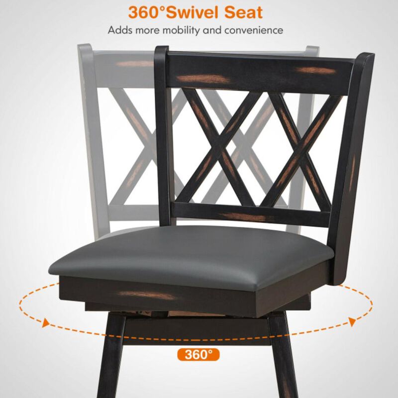 Hivvago 2 Pieces 29 Inches Swivel Counter Height Barstool Set with Rubber Wood Legs