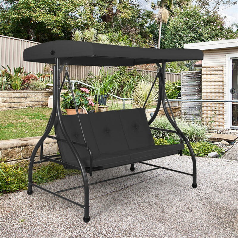 Adjustable Canopy 3-Person Swing Chair with Reclining Hammock Seat