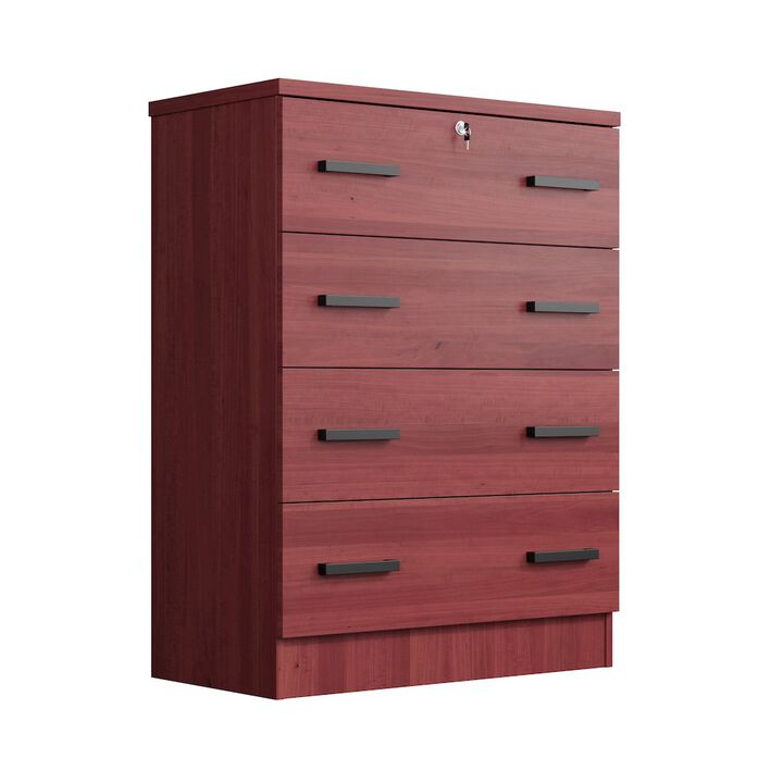 WPfurniture 4 Drawer Chest Wooden Dresser with Lock (Mahogany)