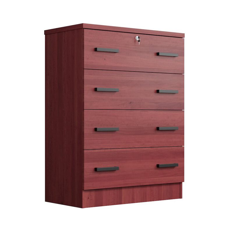 WPfurniture 4 Drawer Chest Wooden Dresser with Lock (Mahogany)