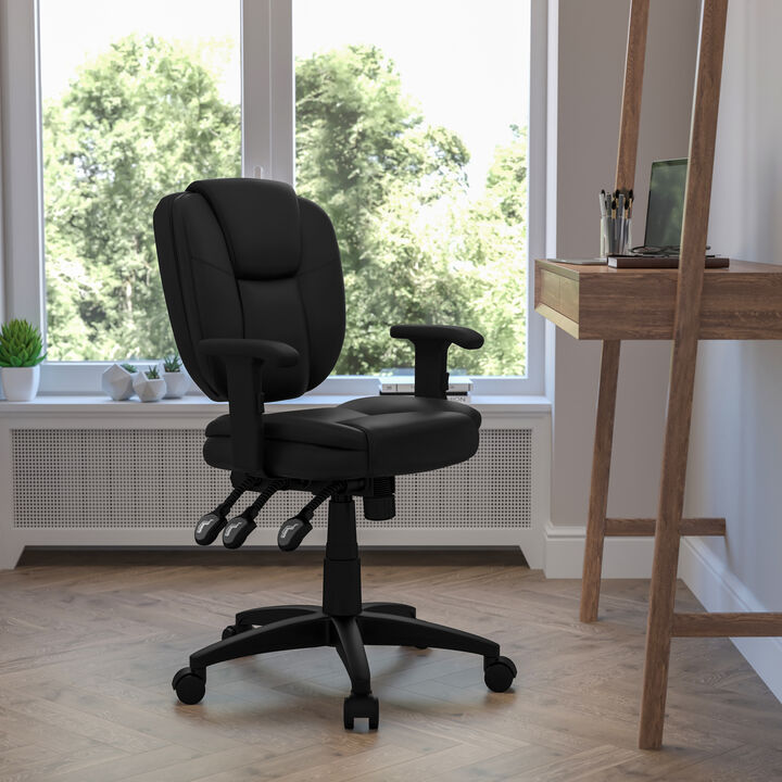 Caroline Mid-Back Fabric Multifunction Swivel Ergonomic Task Office Chair with Pillow Top Cushioning and Arms