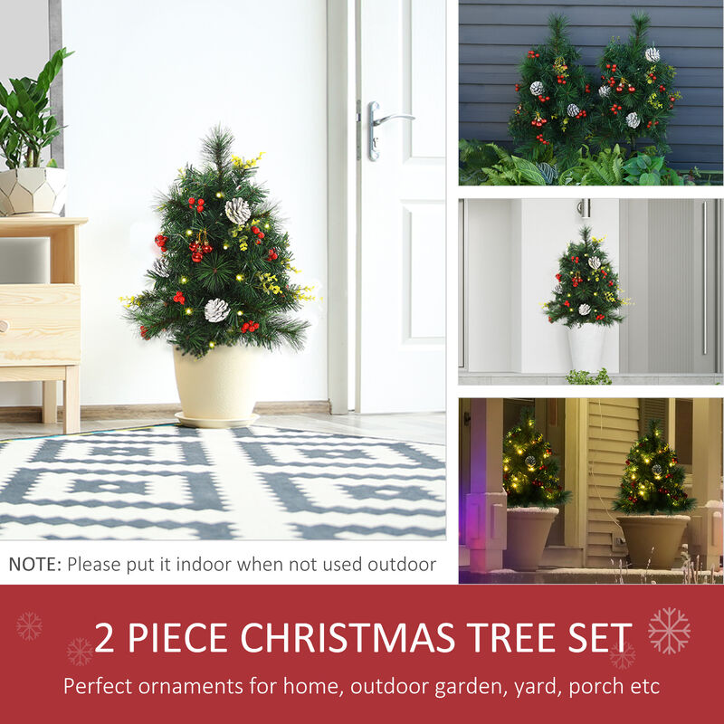 2' 2 PCs Artificial Evergreen Tree Pre-Lit Christmas Cordless with Ornament