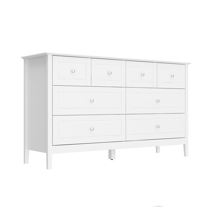 31.5 in. H x 55.1 in. W x 15.7 in. D 8-Drawer White Paint Finish Dresser Chest of Drawers Cabinet