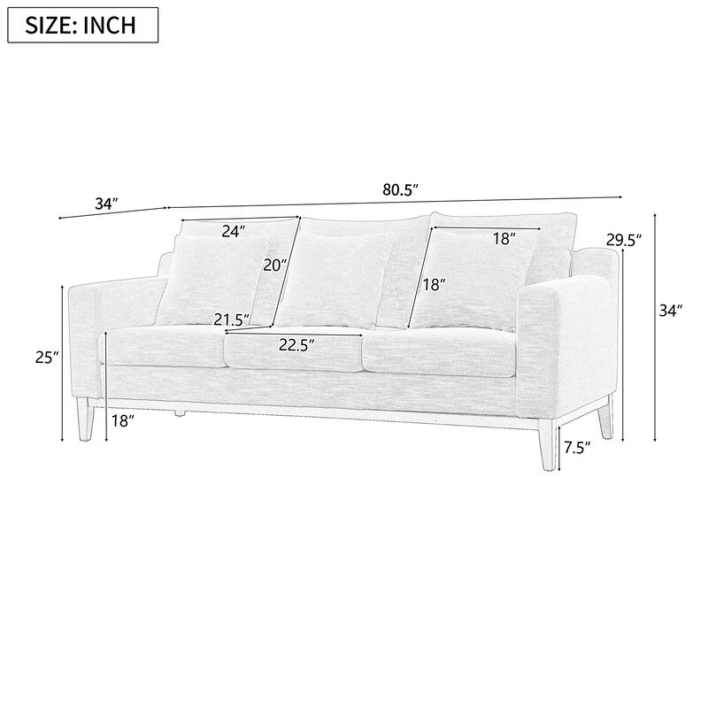 Merax Comfy 3-seat Sofa with Wooden Legs