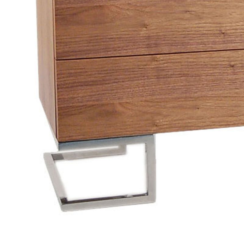 Sam 39 Inch Dresser, 3 Drawers, Sleek Chrome Steel Legs, Walnut Brown Wood - Benzara