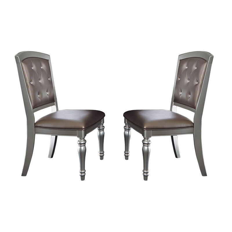 Silver Finish Crystal Tufted Upholstered Dining Chairs