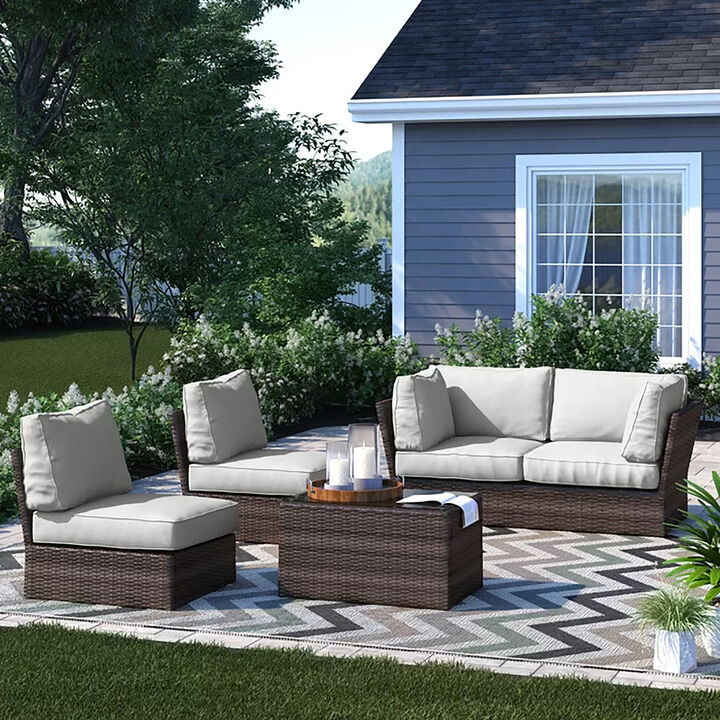 Living Source International Rattan Wicker Fully Assembled 4 - Person Seating Group with Cushions (Espresso/Gray)