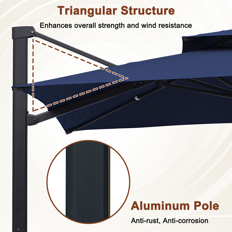 MONDAWE 10ft Patio Double Top Bright Umbrella Removable LED With Base Stand Included, Navy