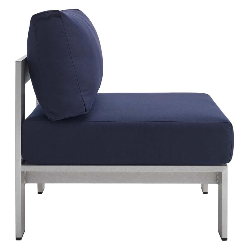 Modway EEI-4227-SLV-NAV Shore SunbrellaPatio Chair in Silver Navy 27.5 x 25 x 23.5