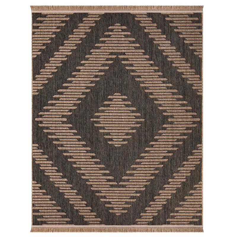 Modern Outdoor Rug with Diamond Pattern in Natural Colors