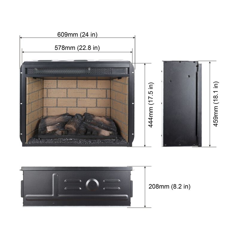 MONDAWE 23 Inch Infrared Quartz Heater Fireplace Insert -Woodlog Version With Brick