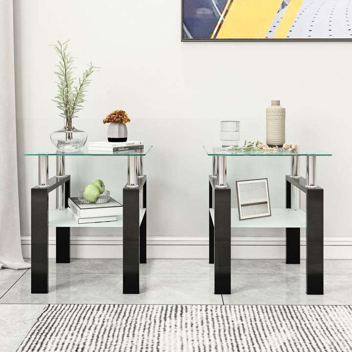 Modern Tempered Glass Square Coffee Table Set