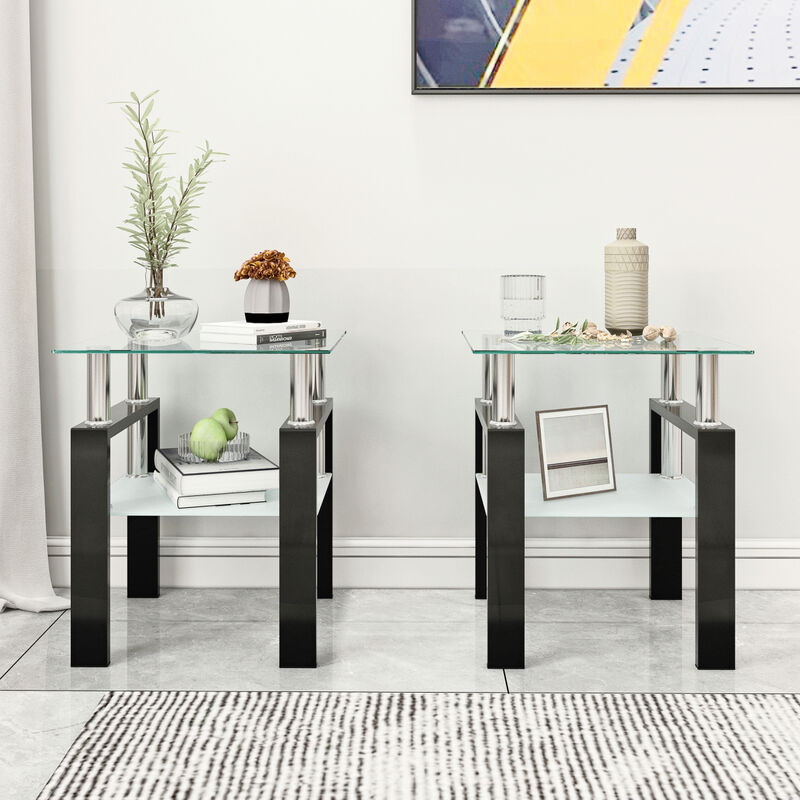 Modern Tempered Glass Square Coffee Table Set