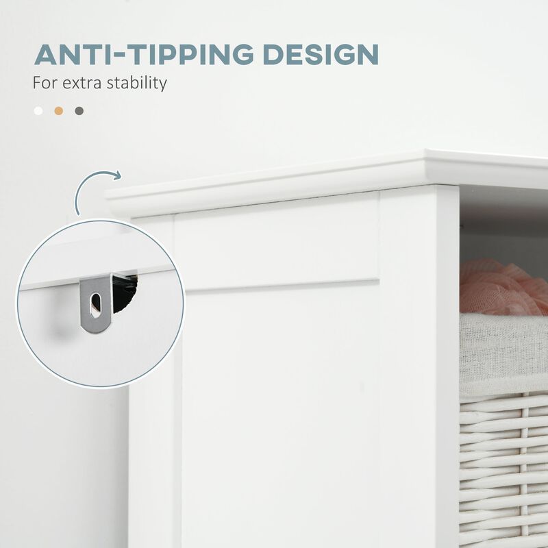 White Bathroom Storage: Narrow Cabinet with Open Shelves & Drawer