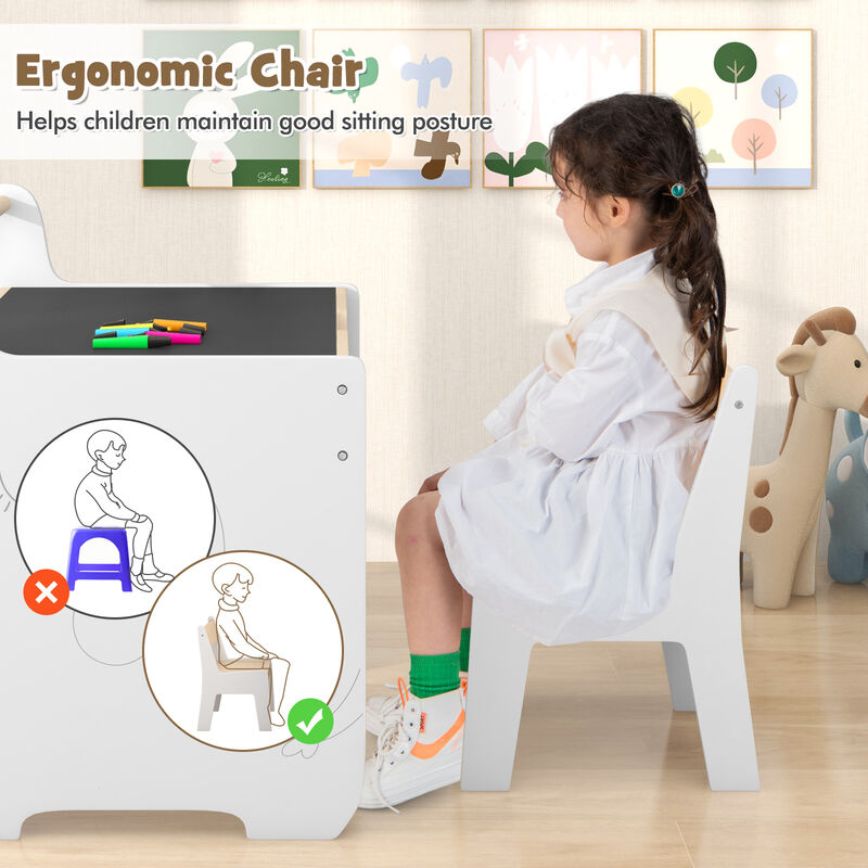 Kids Table and Chair Set with 2 in 1 Detachable Tabletop and Storage