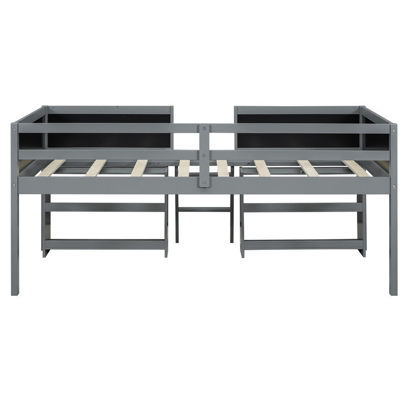 Merax Low Loft Bed with 2 Movable Shelves