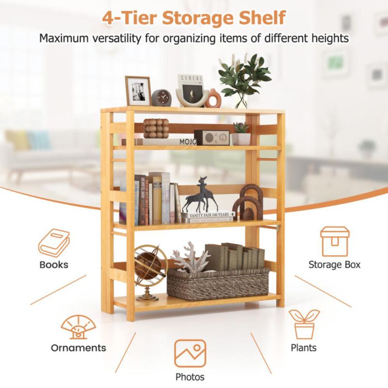 Hivvago Modern 4-Tier Rubber Wood Bookshelf with Side Fences 29.5 Inches of Stylish Living Room Storage
