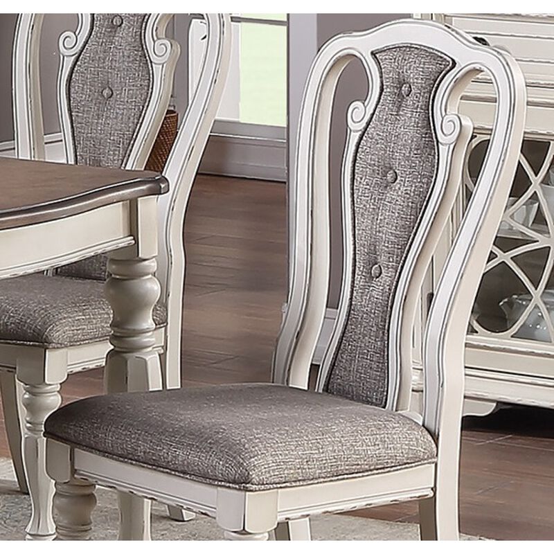 Set Of 2 Dining Chairs Grey Upholstered Tufted Unique Design Chairs Back Cushion Seat Dining Room