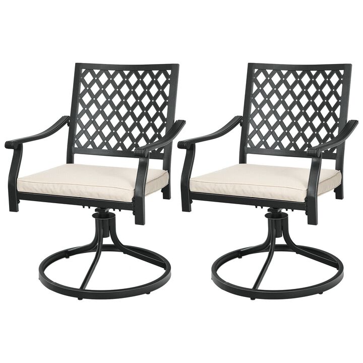 2 Pieces Patio 360� Swivel Dining Chairs with Rocker and Cushioned Armrest-Beige