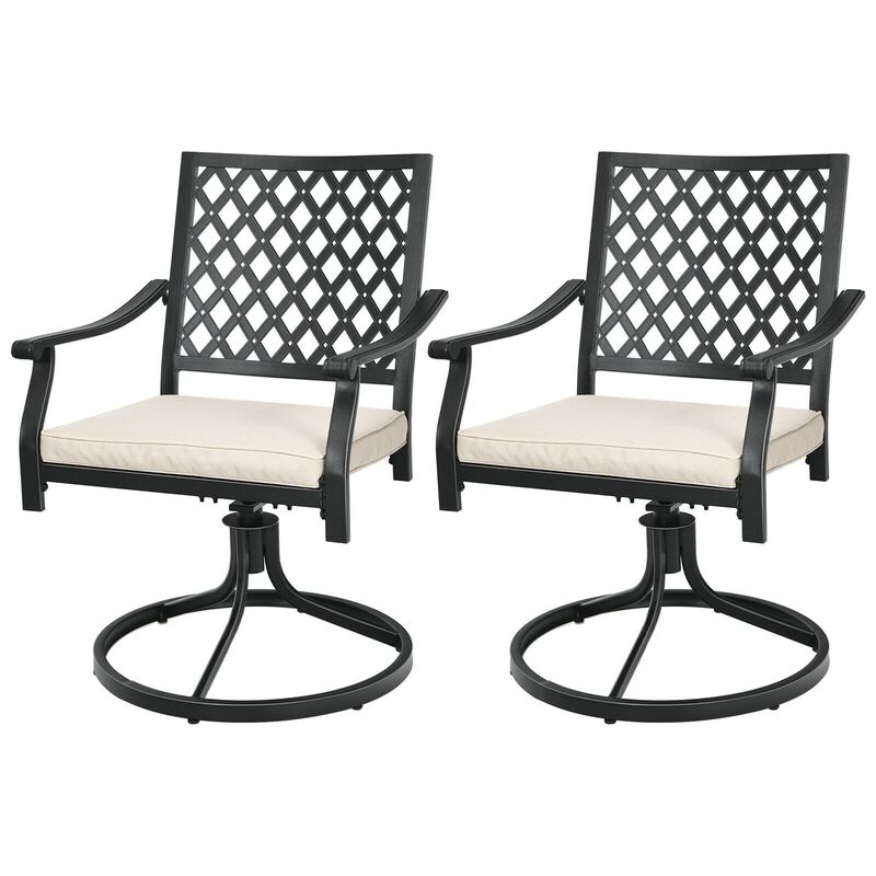 2 Pieces Patio 360� Swivel Dining Chairs with Rocker and Cushioned Armrest-Beige