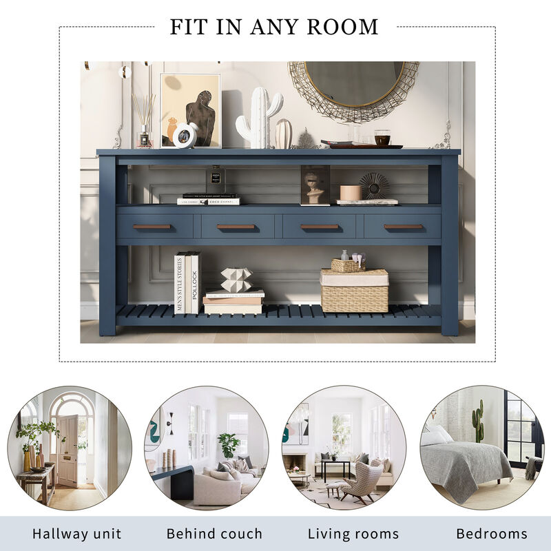 Modern Console Table Sofa Table for Living Room with 4 Drawers and 2 Shelves