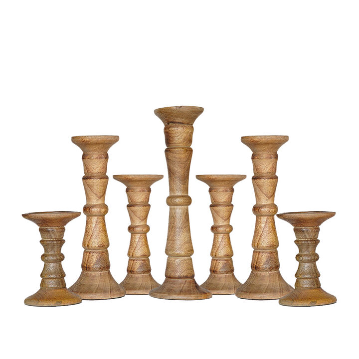 BBH Homes Traditional Wallnut Eco-friendly Handmade Mango Wood Set Of Seven 6",9",12",15",12",9" & 6" Pillar Candle Holder