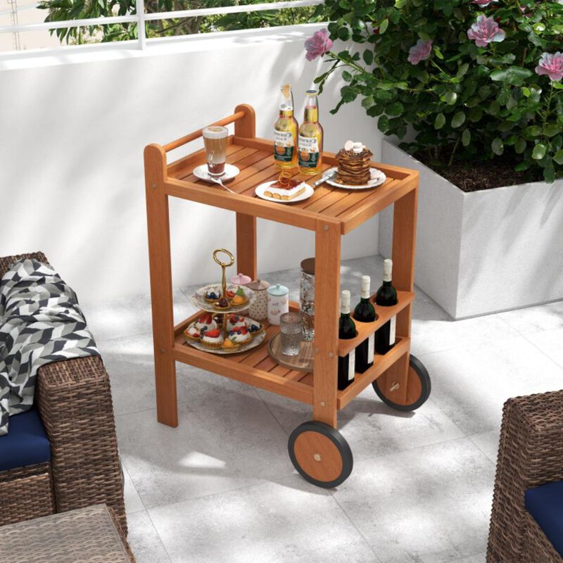 Hivvago 2 Tier Rolling Serving Cart with Wine Bottle Holders and 2 Rubber Wheels
