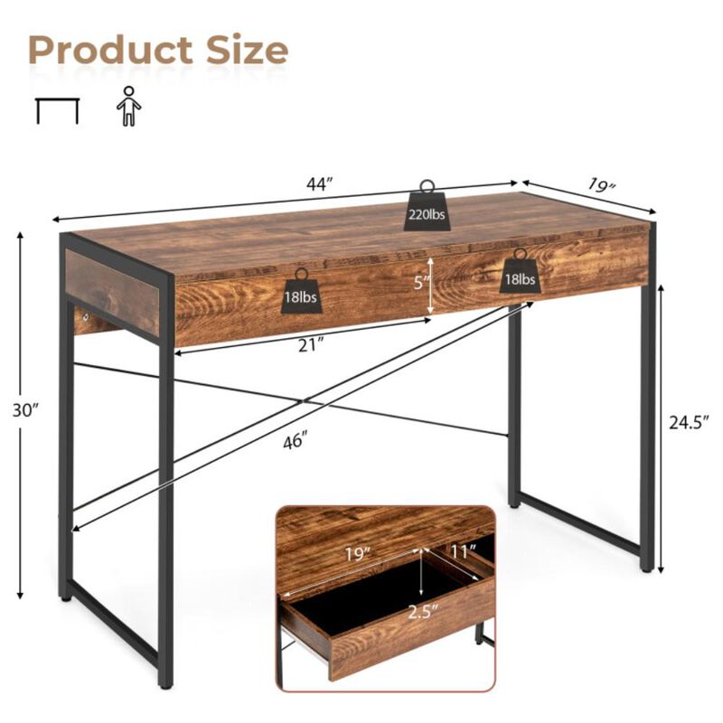 Hivvago 2-Drawer Home Office Desk with Steel Frame