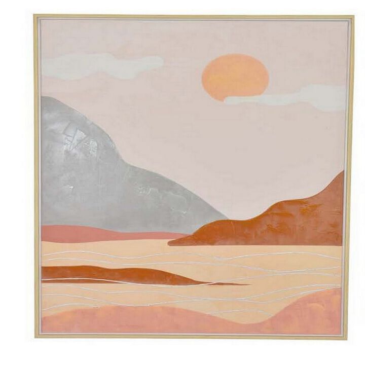 36 x 47 Decorative Framed Wall Art Print Set of 2, Day and Night, Brown - Benzara