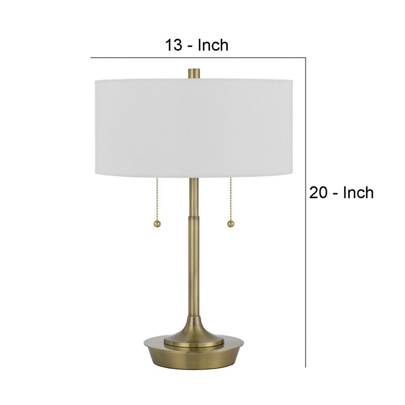 20 Inch Metal Table Lamp with Pull Chain Switch, Brass-Benzara