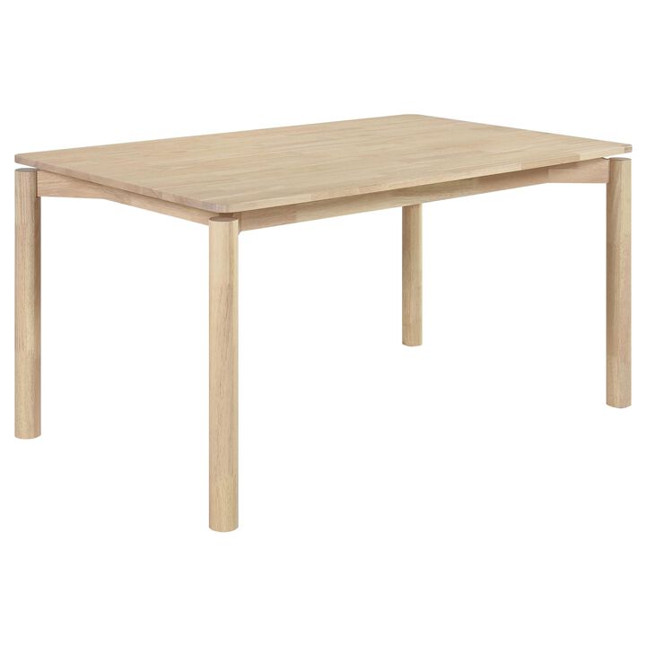 Rida Dining Table, White Washed Hardwood, Rectangular 59 Inch Top - Benzara