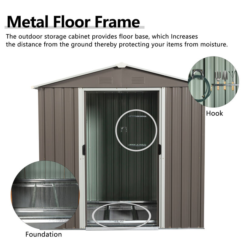 6FT X 5FT Outdoor Metal Storage Shed Gray
