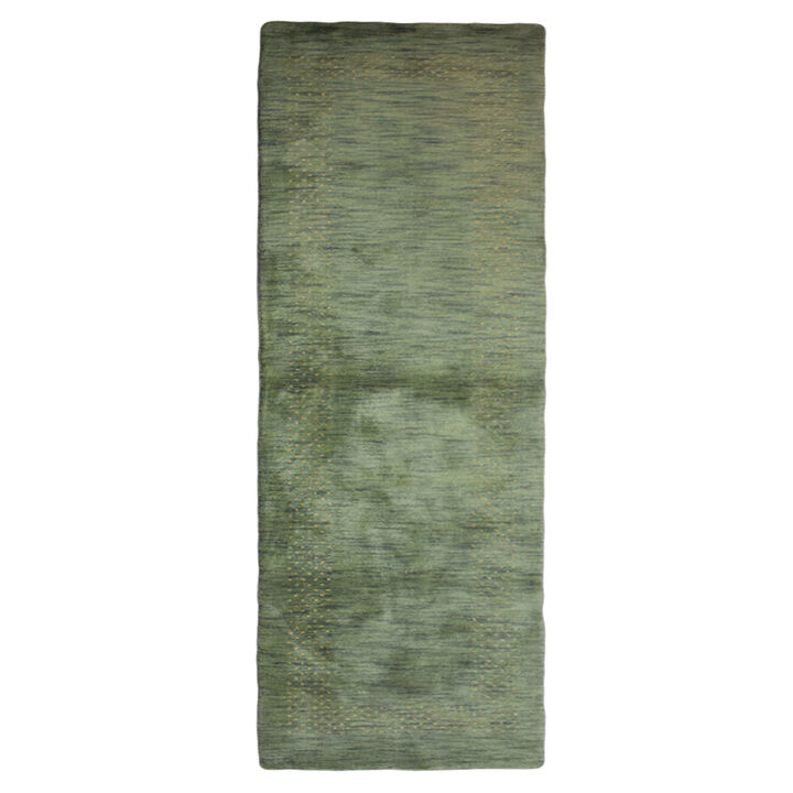 RUGSOTIC CARPETS HAND KNOTTED LOOM WOOL ECO-FRIENDLY AREA RUGS  - 2'6''x10', Runner, Green Color, Contemporary Modern Design, High Pile Thick Handmade Anti Skid Rugs for Living Room (L00531)