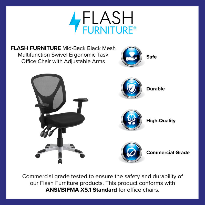 Sam Mid-Back Mesh Multifunction Swivel Ergonomic Task Office Chair with Adjustable Arms