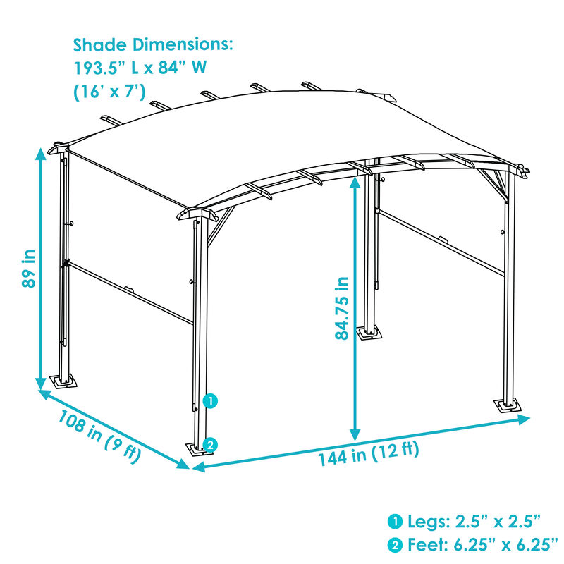 Sunnydaze 9 ft x 12 ft Metal Arched Pergola with Retractable Canopy