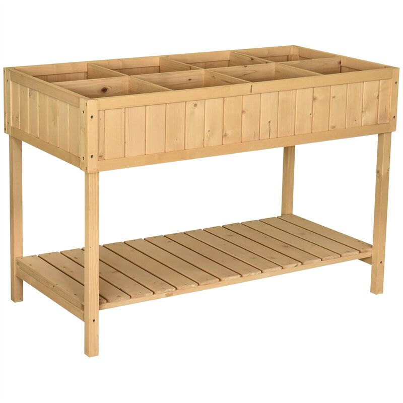 FarmHome 8-Grid Fir Wooden Raised Garden Planter Box for Outdoor Gardening