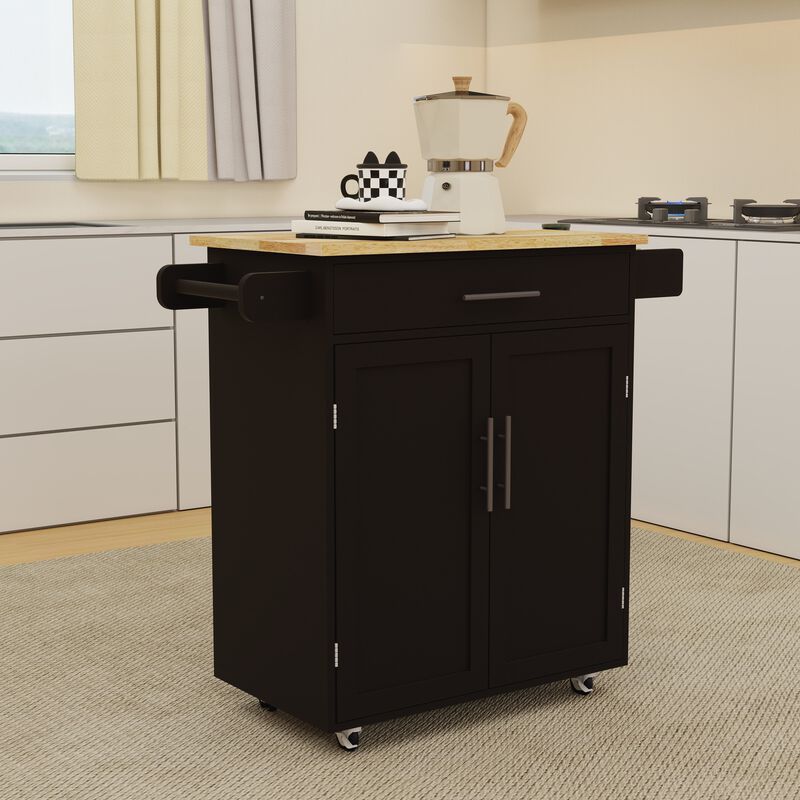 Black Wood 38.18 in. Kitchen Island with Adjustable Shelves and Towel Rack