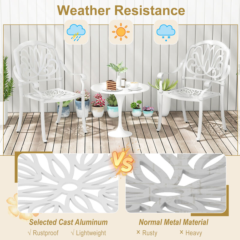 2 Pieces Patio Cast Aluminum Dining Chairs with Armrests For Garden Seating