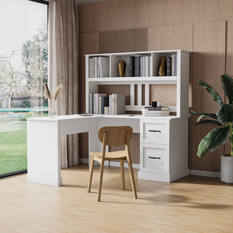 Home Office Computer Desk With Hutch, Antiqued Finish